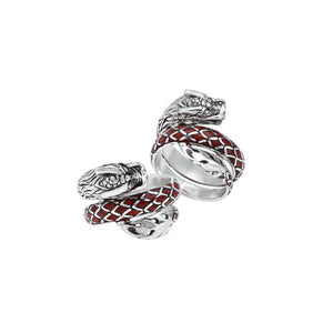 Sterling Silver Dragon Wrap Ring With Red Coral Inlay And Polished Finish