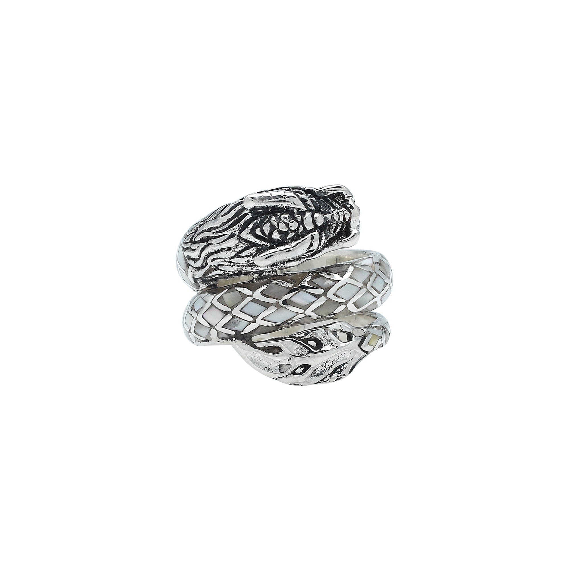 Sterling Silver Dragon Wrap Ring With Mother Of Pearl Inlay And Polished Finish