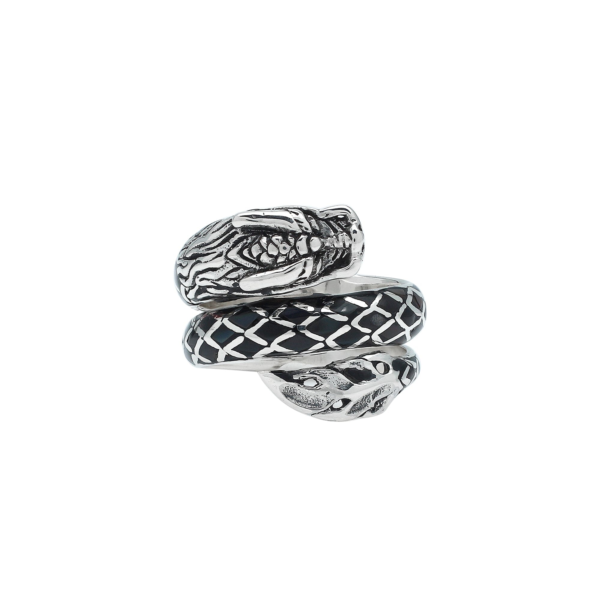Sterling Silver Dragon Wrap Ring With Black Shell Inlay And Polished Finish