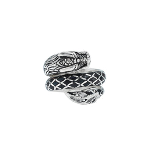Sterling Silver Dragon Wrap Ring With Black Shell Inlay And Polished Finish