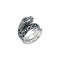 Sterling Silver Dragon Wrap Ring With Black Shell Inlay And Polished Finish