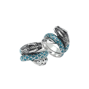 Sterling Silver Dragon Wrap Ring With Turquoise Shell Inlay And Polished Finish