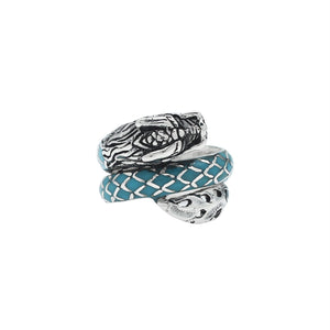 Sterling Silver Dragon Wrap Ring With Turquoise Shell Inlay And Polished Finish