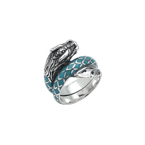 Sterling Silver Dragon Wrap Ring With Turquoise Shell Inlay And Polished Finish