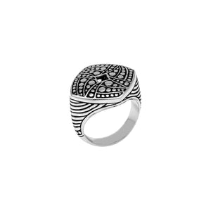 Sterling Silver Square Designer Ring With Plain Silver And Oxidized Detailing