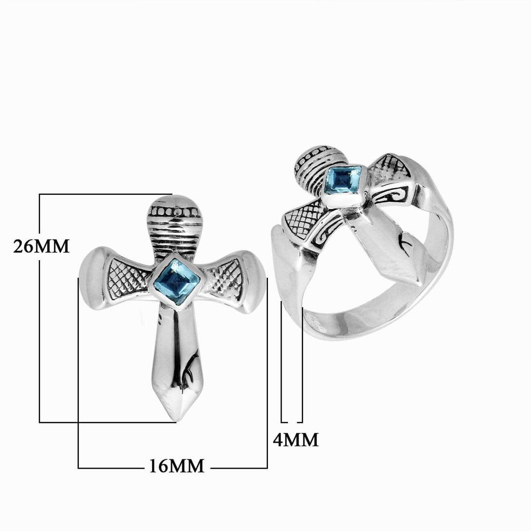 AR-9069-BT-8 Sterling Silver Ring With Blue Topaz Q. Jewelry Bali Designs Inc 