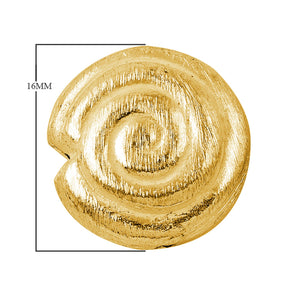 Handcrafted brushed spiral-pattern coin bead with 18K gold overlay over copper, made in India for wholesale jewelry manufacturers