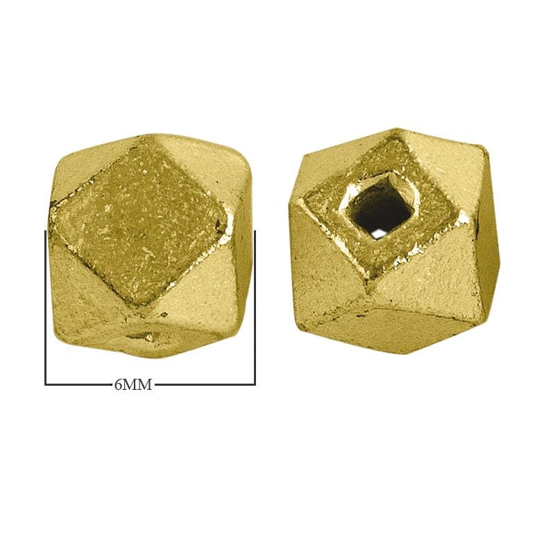 Handcrafted faceted cube bead with 18K gold overlay over copper, made in India for wholesale jewelry production.