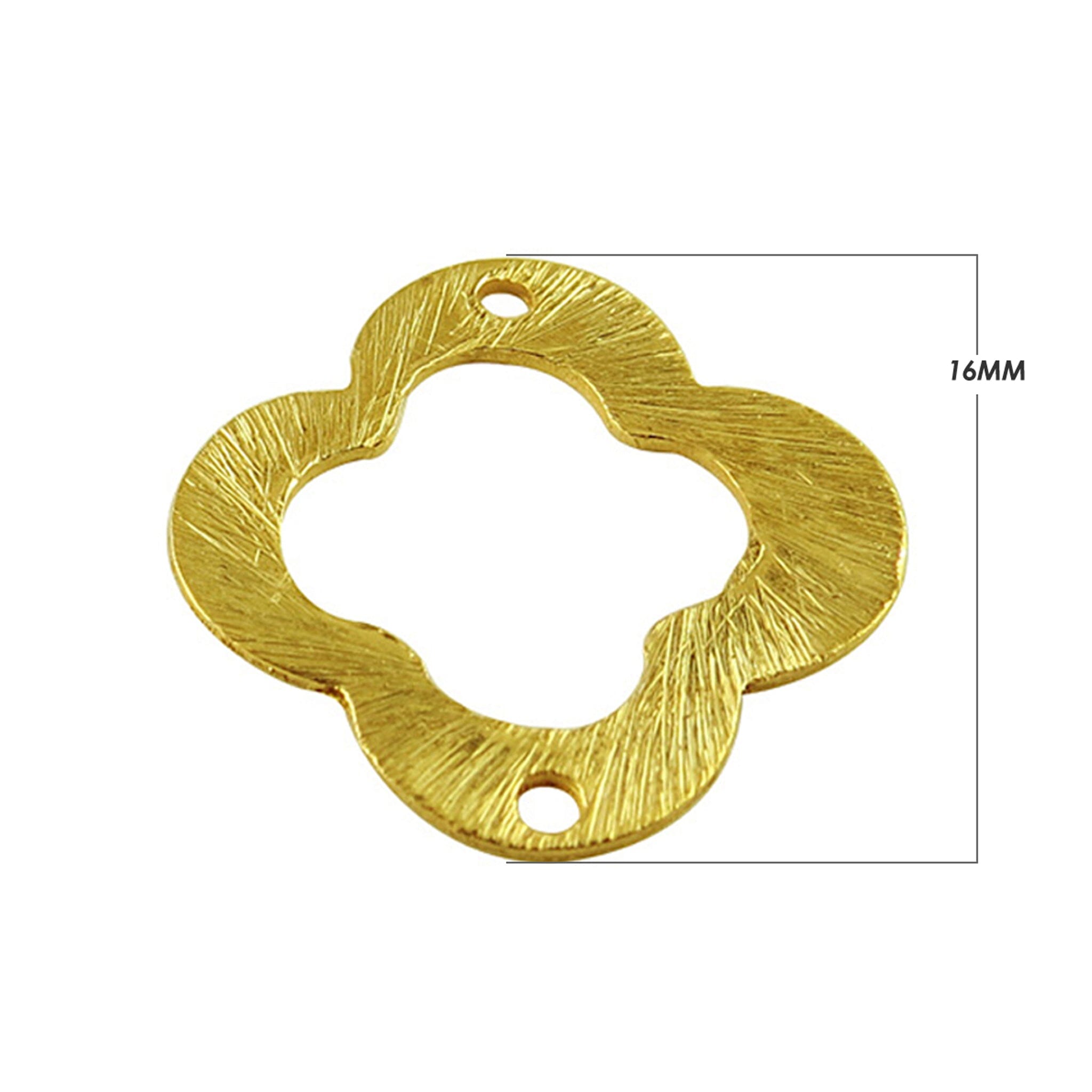 “Handcrafted flower shape connector with brushed 18K Gold Overlay Over Copper from India.”