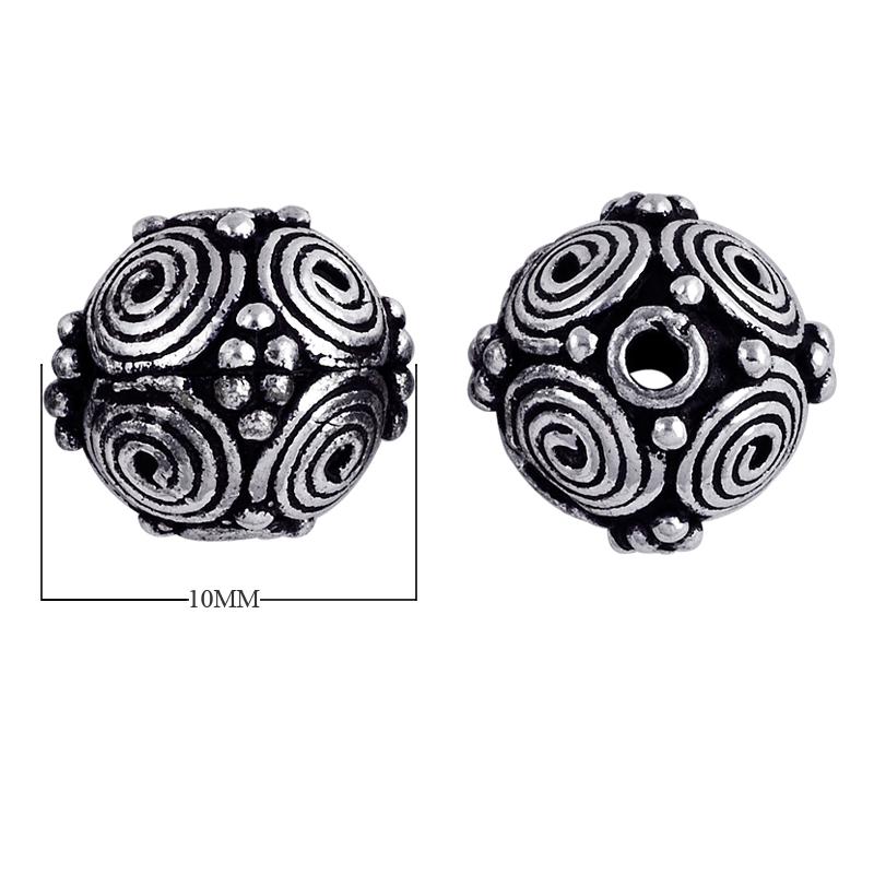 Handcrafted spiral motif round bead with silver overlay over copper and antique finish made in India