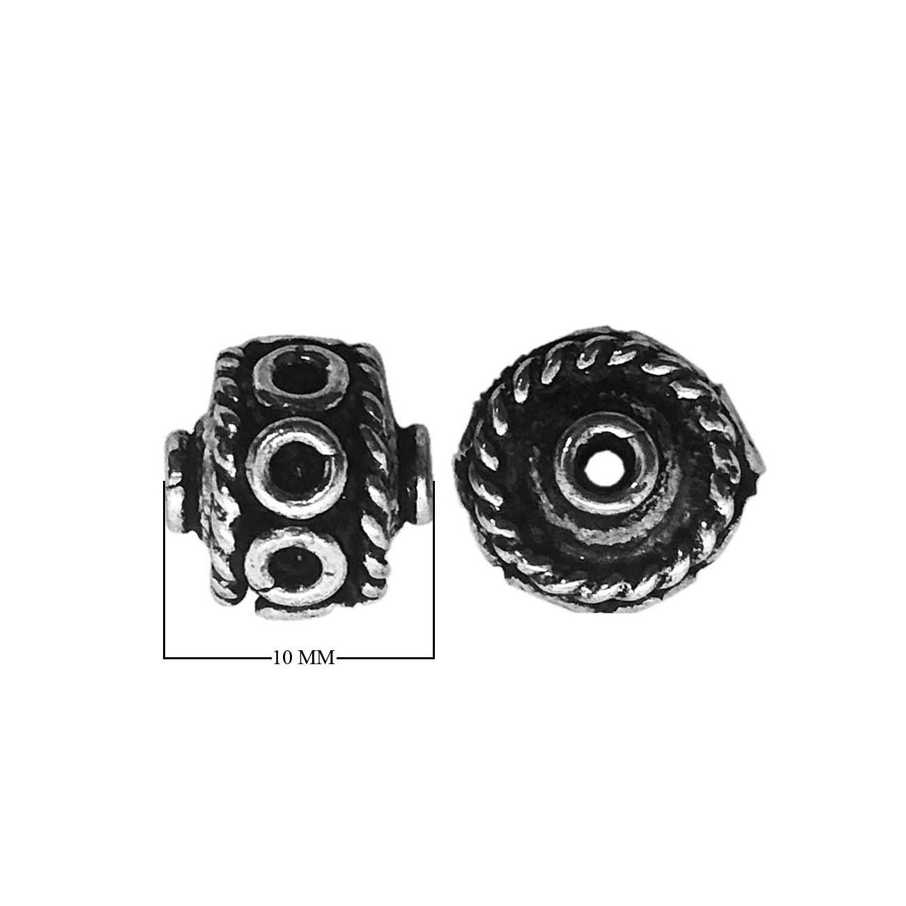 Bulk handcrafted Silver Overlay Over Copper barrel beads with rope detailing and antique silver finish, made in India.