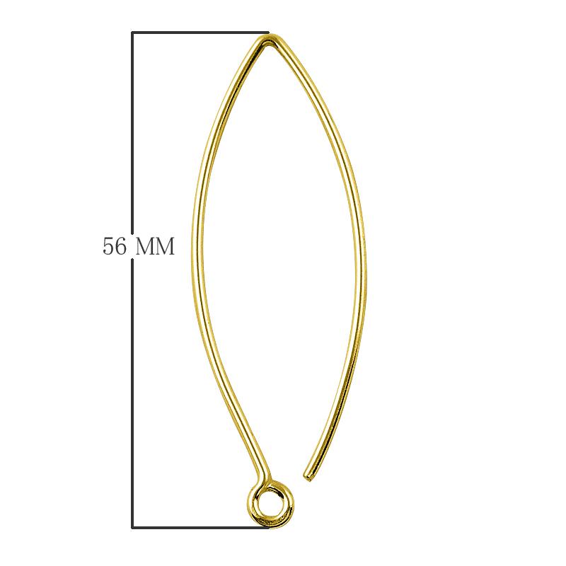 18K Gold Overlay Long Marquise Earwire For Jewelry Making With Polished Finish Handcrafted In India