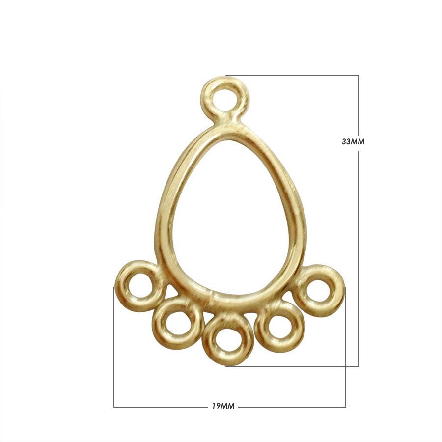 Bulk 18K Gold Overlay Over copper teardrop chandelier earring finding with five loops for professional jewelry manufacturing, handcrafted in India.