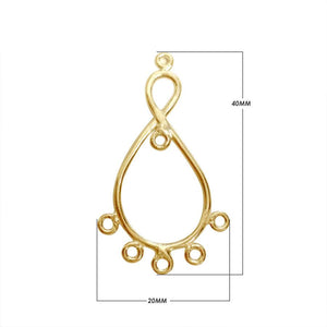 Bulk 18K Gold Overlay Over copper teardrop chandelier earring finding with multiple loops for professional jewelry manufacturing, handcrafted in India.