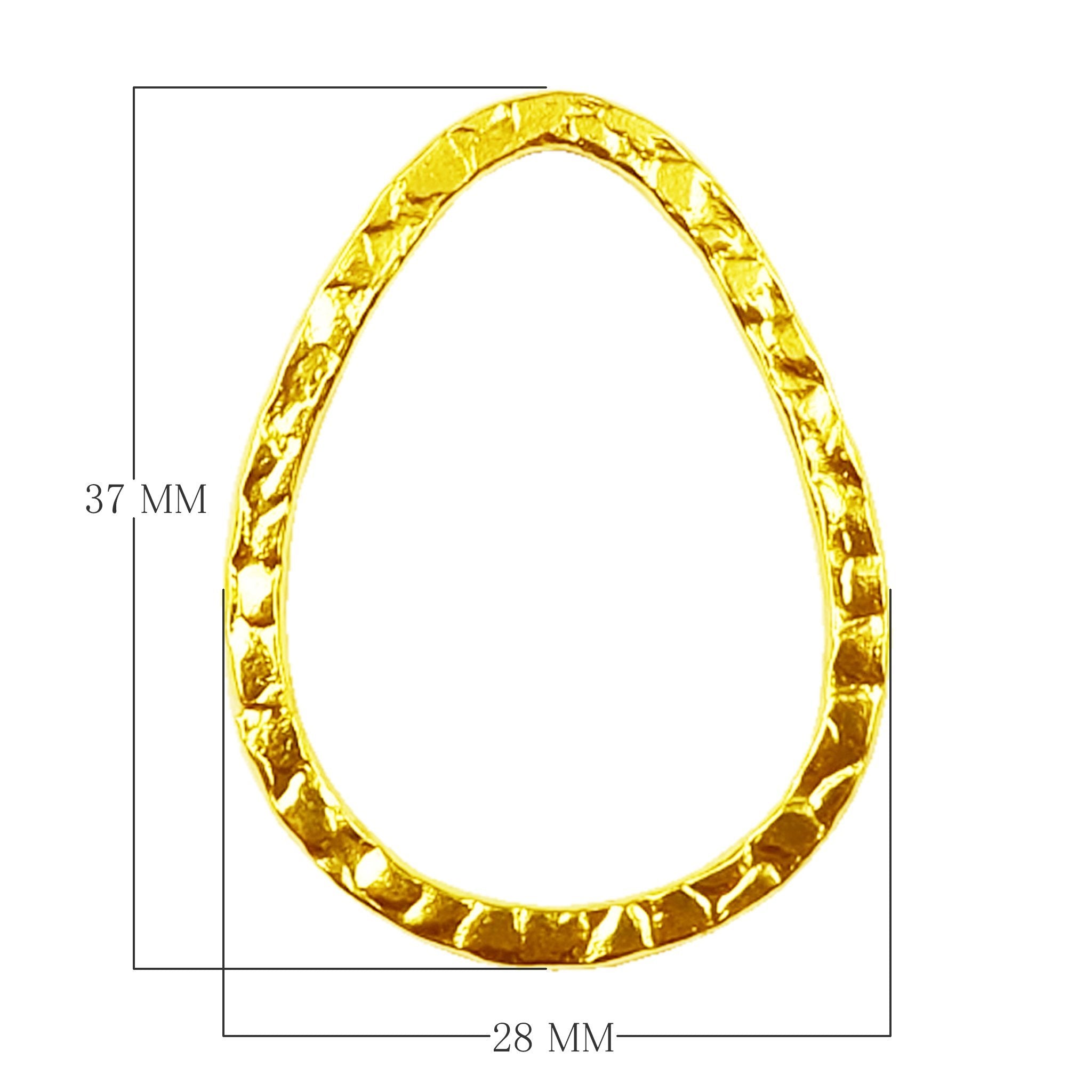 18K Gold Overlay Hammered Teardrop Connector Component Handcrafted In India With Mirror Polish