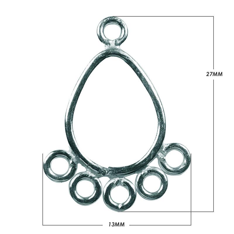 Bulk silver overlay teardrop chandelier earring finding with five bottom attachment loops for professional jewelry manufacturing, handcrafted in India.