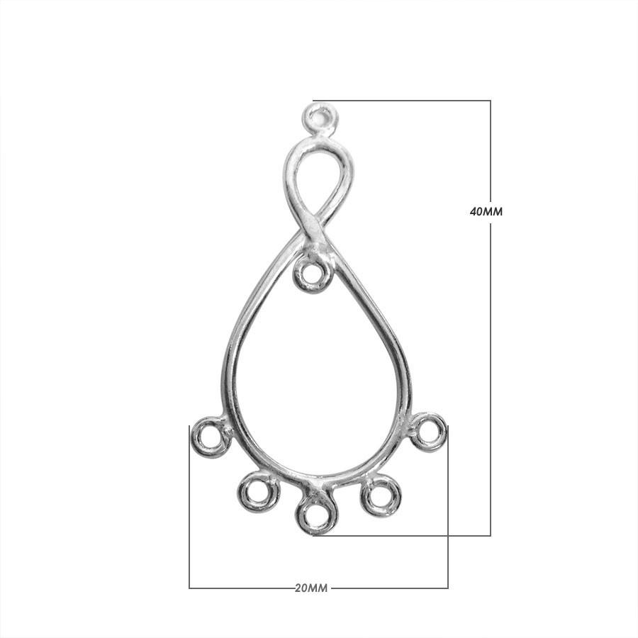 Bulk Silver Overlay Over copper teardrop chandelier earring finding with five bottom attachment loops for professional jewelry manufacturing, handcrafted in India.