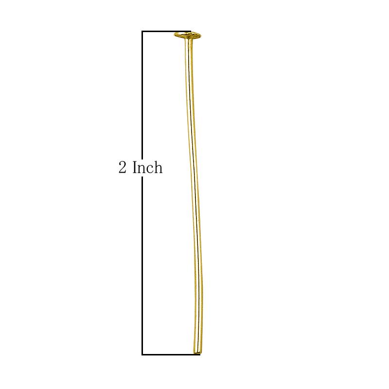 Long gold-overlay copper flat-head stick pin for jewelry making.