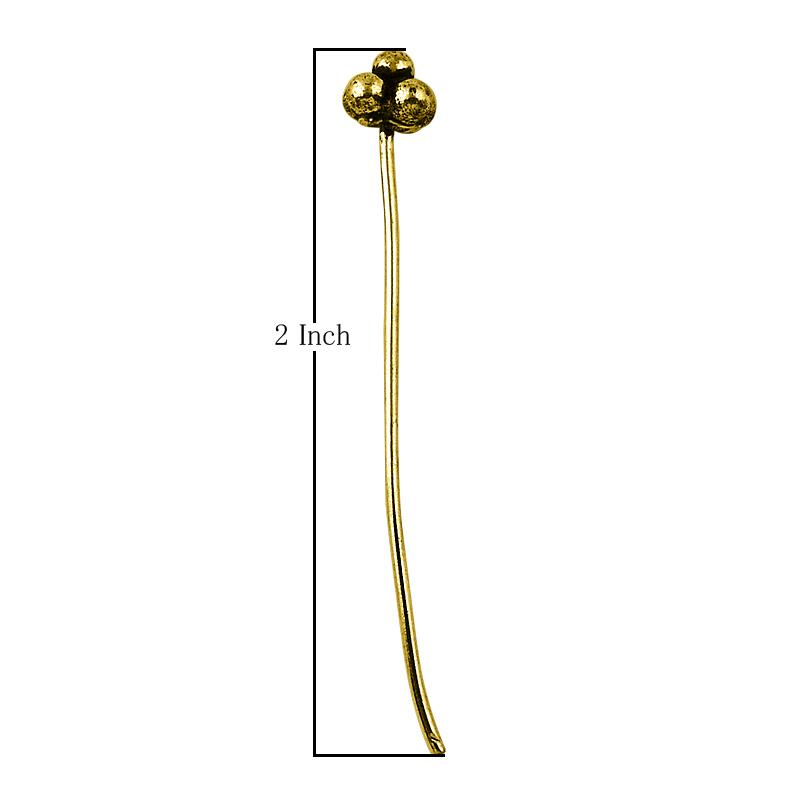 Gold-overlay copper pin with textured triple-bead decorative head.