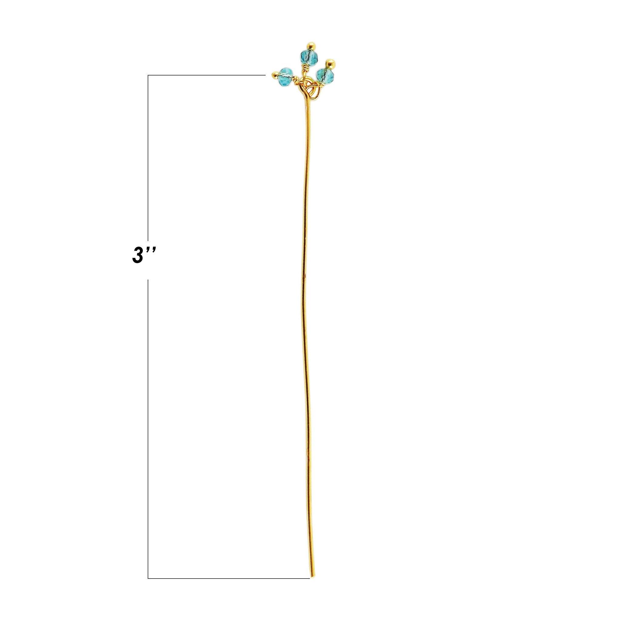 18K gold overlay copper head pin with blue crystal quartz bead cluster.