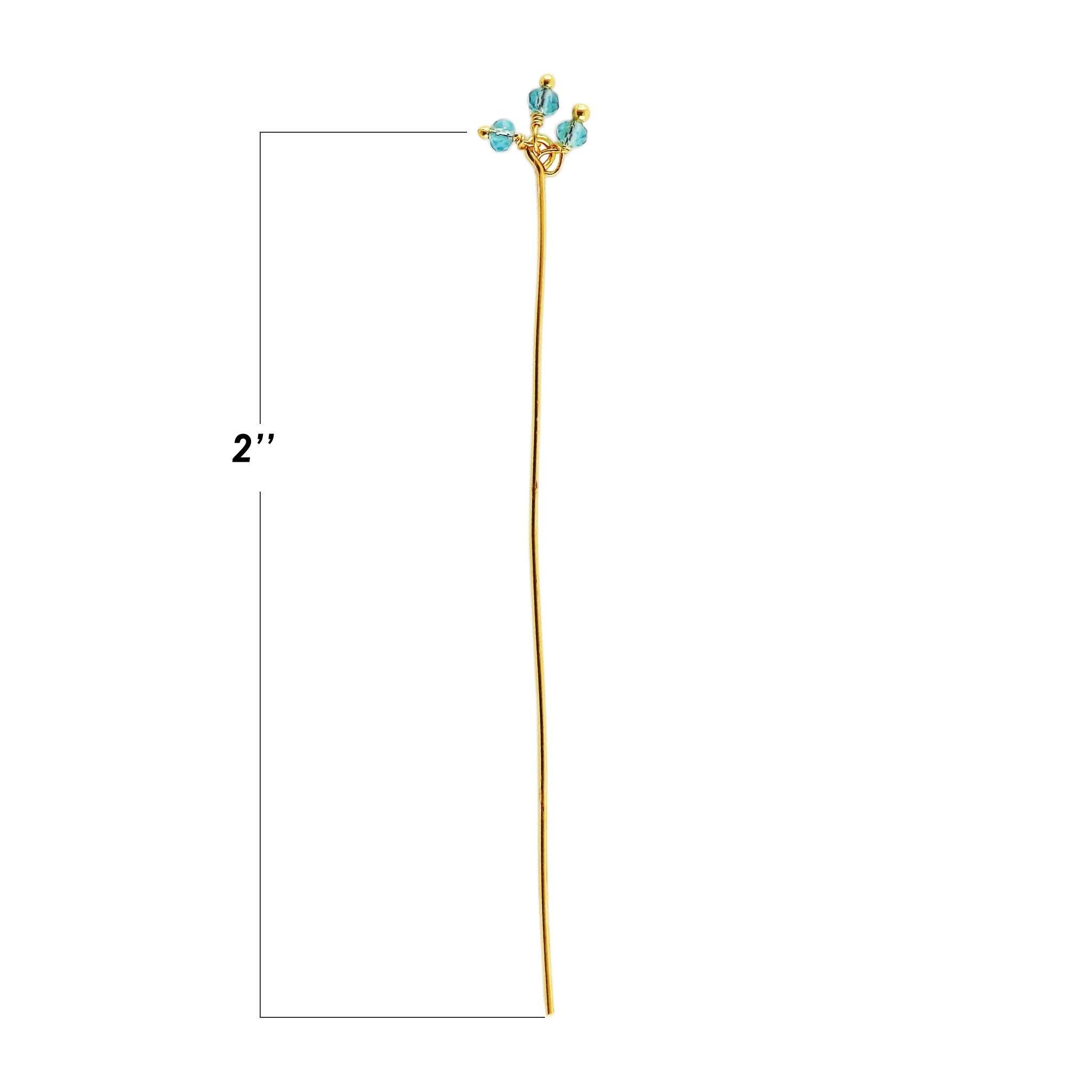 18K gold overlay copper head pin with blue crystal quartz bead cluster.