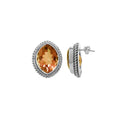 Sterling Silver Stud Earrings With Citrine Quartz Oval Stone And Rope Frame