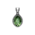 Sterling Silver Pendant With Green Quartz Oval Stone And Rope Frame