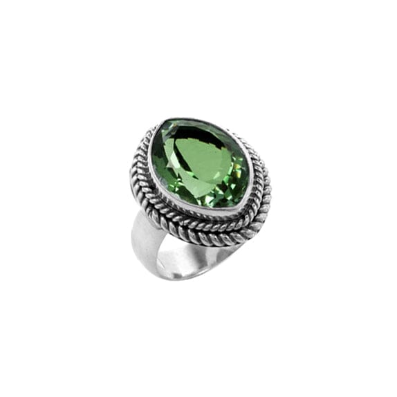 Sterling Silver Pear-Cut Green Quartz Ring With Rope Detailing