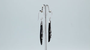 Sterling silver black shell carved leaf earrings pair with polished finish