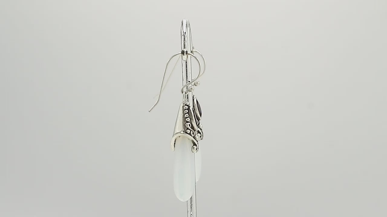 Sterling Silver Earrings With Opalite Teardrop And Amethyst Quartz Decorative Top