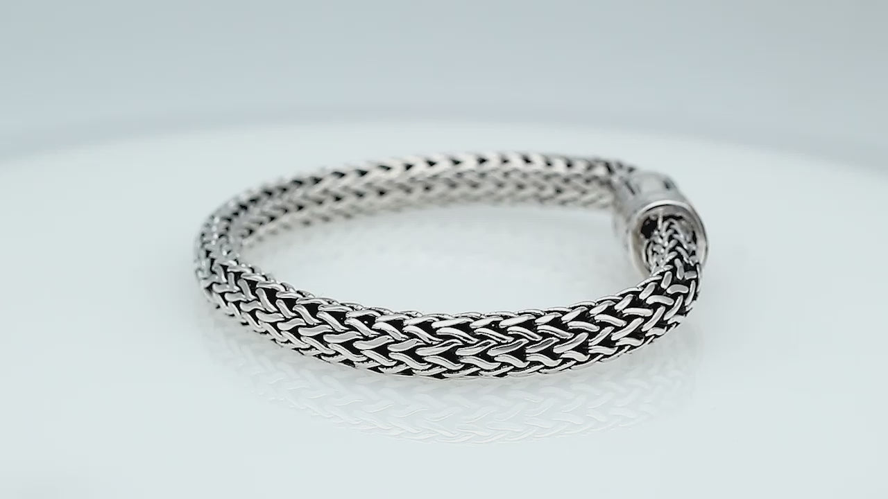 Sterling Silver & 18K Gold Bali Wheat Chain Bracelet With Ornate Scrollwork Dual-Tone Clasp And Handcrafted Balinese Detailing