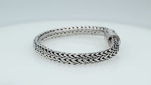 Sterling Silver & 18K Gold Bali Wheat Chain Bracelet With Ornate Scrollwork Dual-Tone Clasp And Handcrafted Balinese Detailing