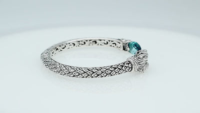 Wholesale sterling silver dragon head cuff bracelet with black onyx handcrafted in Bali