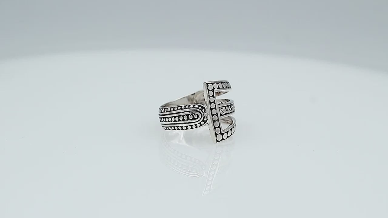 Wholesale sterling silver geometric statement ring with openwork Balinese design and oxidized antique finish – handcrafted artisan jewelry for bulk buyers and resellers.