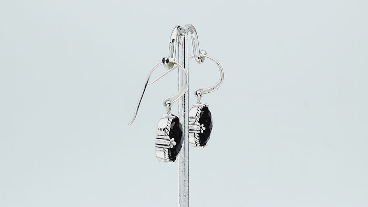 Sterling silver Green Quartz oval-cut drop earrings with handcrafted rope detailing