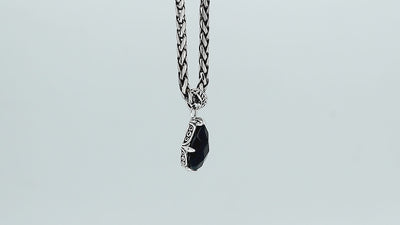 Sterling silver Black Onyx pear shape pendant with handcrafted Balinese silver detailing