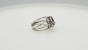 Wholesale 925 sterling silver ring with cushion-cut Citrine Quartz and floral accents, handcrafted in Bali.