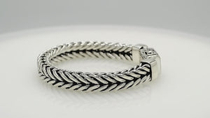 Silver Woven Chain Bracelet With Engraved Push Clasp In 925 Sterling Silver For Wholesale