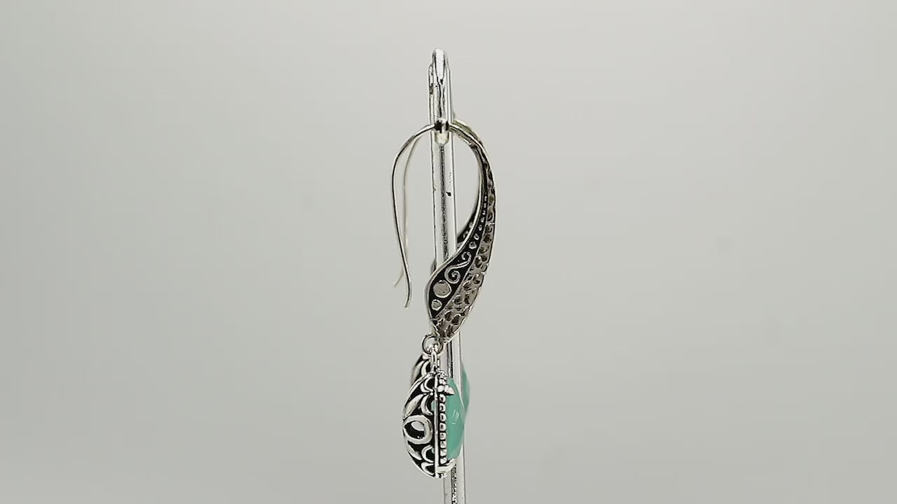 Sterling silver Blue Topaz Quartz oval dangle earrings