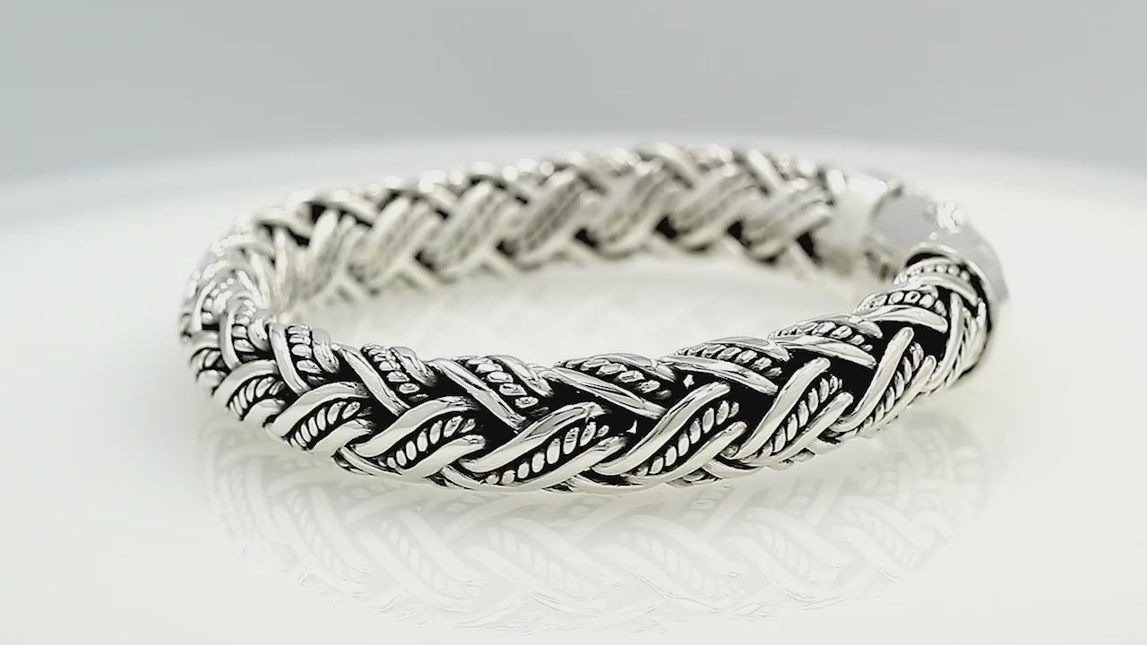 Silver Woven Chain Bracelet With Push Clasp In 925 Sterling Silver For Wholesale