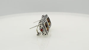 Sterling Silver Citrine Quartz square earrings with Garnet accents
