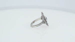 Sterling silver Garnet Quartz statement ring with diamond-shaped Balinese filigree design