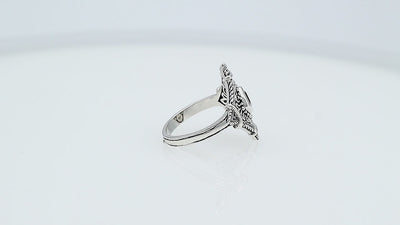 Sterling silver Garnet Quartz statement ring with diamond-shaped Balinese filigree design