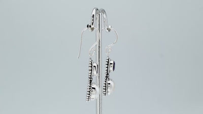 Sterling Silver Amethyst Quartz White Pearl Dual-Stone Rope Accent Earrings