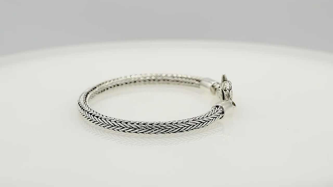 Tulang Naga sterling silver chain bracelet with ornate clasp and Balinese weave craftsmanship.