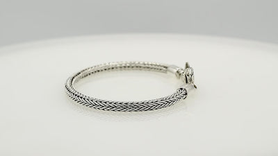 Tulang Naga sterling silver chain bracelet with ornate clasp and Balinese weave craftsmanship.