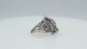 Wholesale sterling silver dragon head statement ring with intricate Balinese carvings and oxidized antique finish – handcrafted artisan jewelry for bulk buyers and resellers.