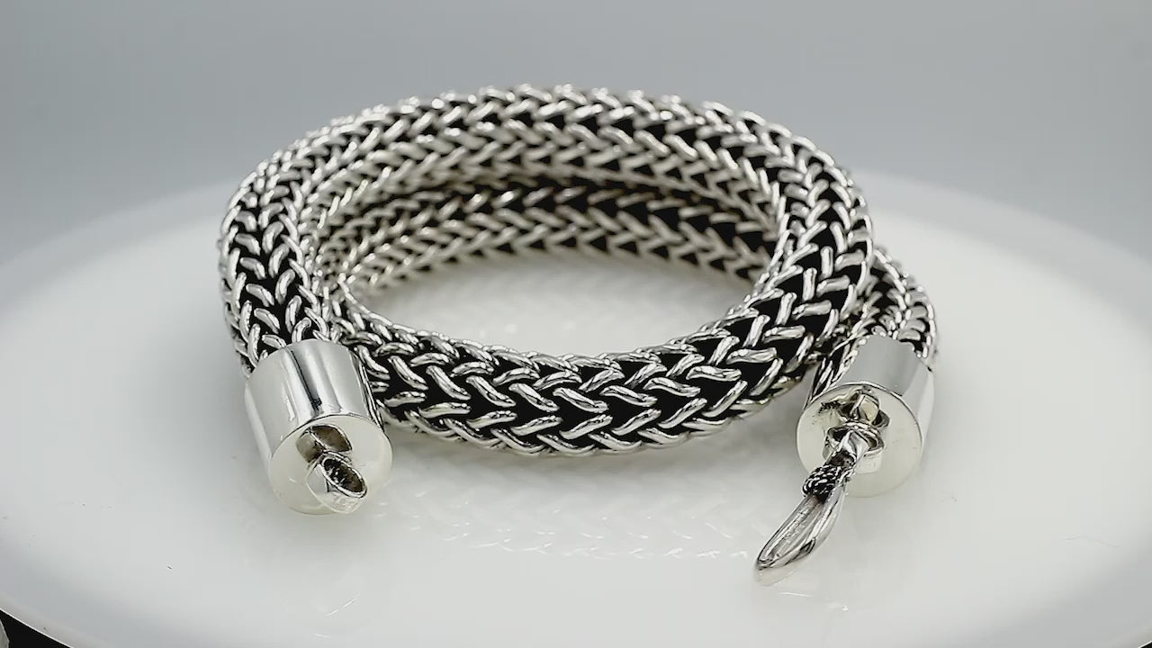 Sterling Silver 15MM Bali Woven Chain Necklace with Hook Lock wholesale