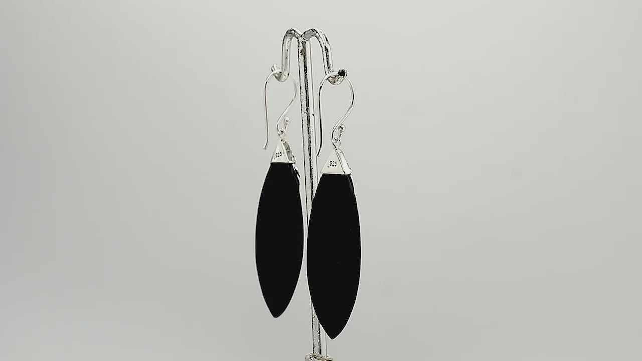 Sterling Silver Leaf Earrings With Black Shell
