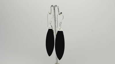 Sterling Silver Leaf Earrings With Black Shell
